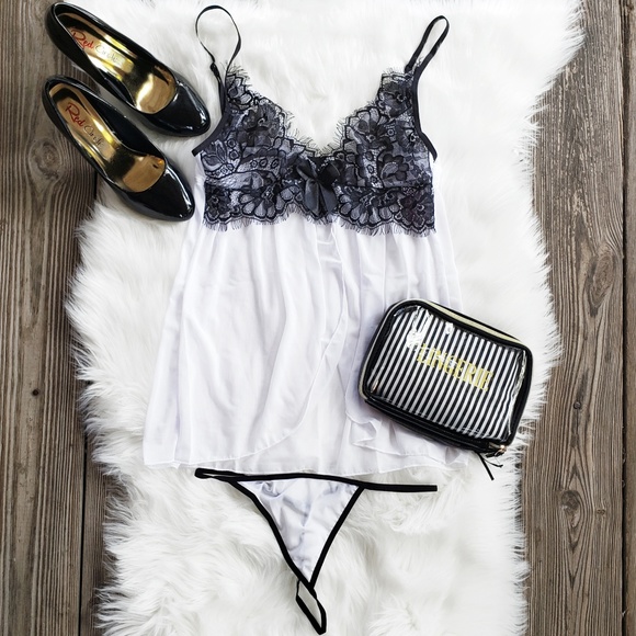 Lace Chemise Slip Babydoll Set w/ Thong - Picture 6 of 8